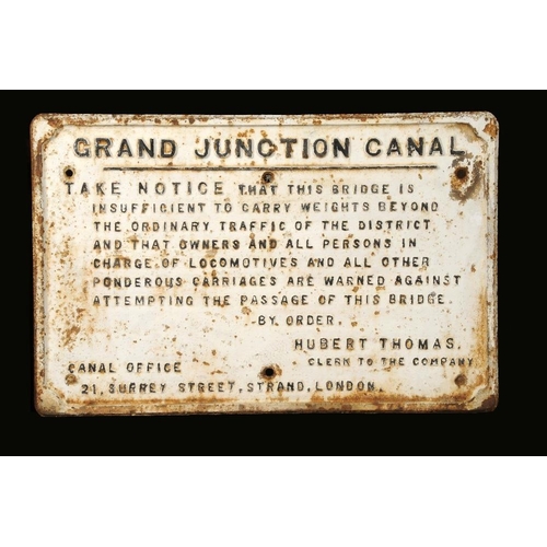 1625 - Railwayana/Waterways - a cast iron rectangular sign, GRAND JUNCTION CANAL, 45cm x 68cm