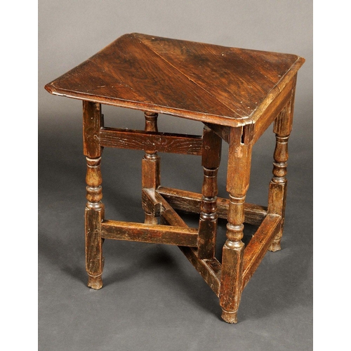 1636 - A 17th/early 18th century oak credence table, moulded top with fall leaf, turned legs, rectangular s... 