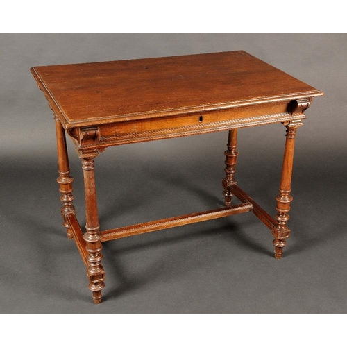 1659 - A 19th century walnut rectangular side table, moulded top above a long frieze drawer, turned legs, H... 