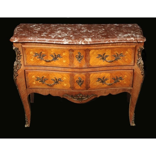 1680 - A French Louis XV Revival gilt metal mounted kingwood and marquetry bombe shaped commode, moulded ve... 