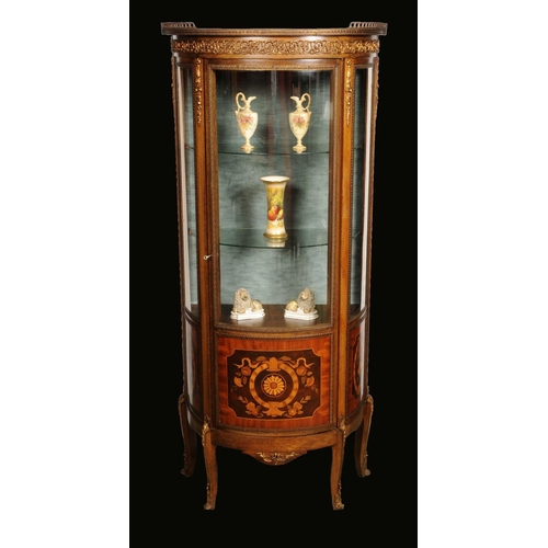 1681 - A French Louis XV Revival gilt metal mounted kingwood, mahogany and marquetry demi-lune vitrine, pie... 