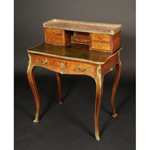 1682 - A French Louis XV Revival gilt metal mounted mahogany and marquetry serpentine bonheur du jour, marb... 