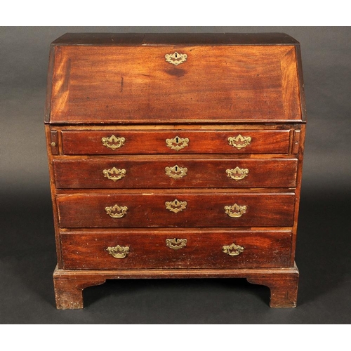 1698 - A George III mahogany bureau, fall front enclosing a rectangular panelled door, flanked by reeded se... 