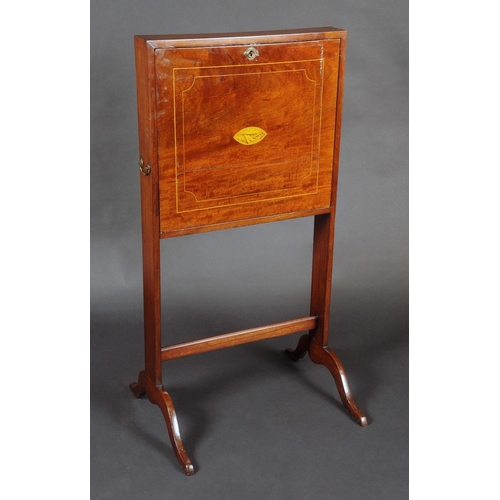 1700 - A George III mahogany Campaign writing desk/cabinet, fall front inlaid with a navette shaped shell p... 