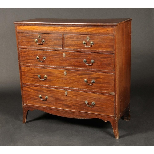 1701 - A George III mahogany chest,  of two short and three long graduated drawers, brass swan neck handles... 