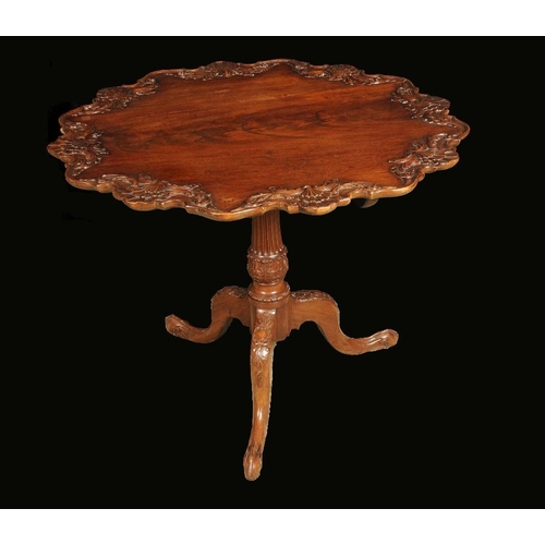 1727 - A George III Revival Rococo mahogany shaped circular tripod supper table, dished top carved in relie... 