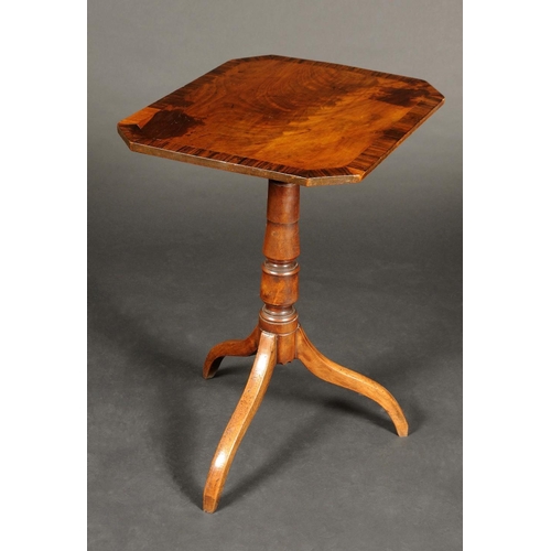 1729 - A George III rosewood crossbanded mahogany tripod occasional table, canted rectangular tilting top, ... 