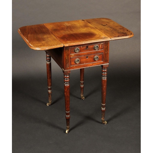 1730 - A George III mahogany rounded rectangular work table, moulded top with fall leaves, above a pair of ... 