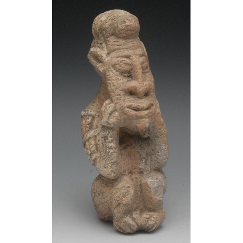 2567 - Tribal Art - a  carved stone steatite tribal fertility figure, crouching, found in Sierra Leone in e... 