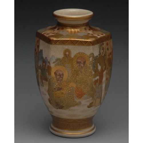 83 - A Japanese satsuma panelled baluster vase, gilt and painted with a meeting of elders, outlined with ... 