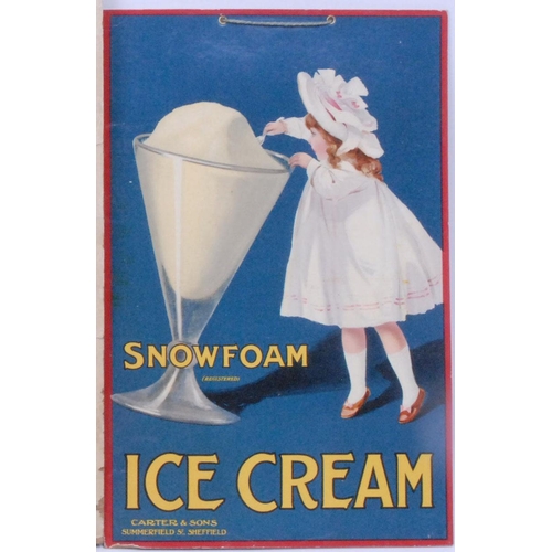 1006 - Carter & Sons, Sheffield - an early 20th century rectangular cardboard showcard, Snowfoam Ice cream,... 