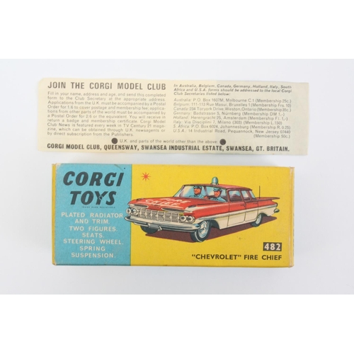 117 - Corgi Toys 439 Chevrolet Impala 'FIRE CHIEF', red body, white stripe to sides, yellow light to roof,... 