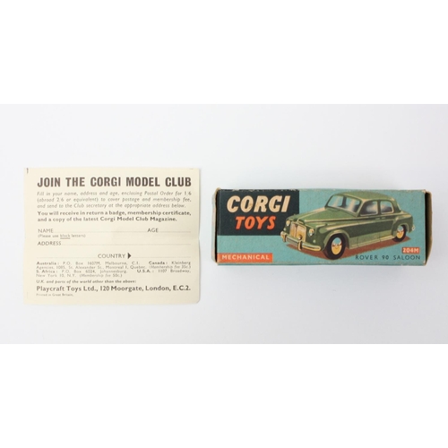 14 - Corgi Toys 204M Rover 90 Saloon, bright mid green body, flat spun hubs, boxed with 'Join The Corgi M... 