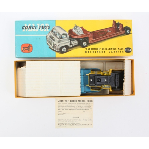 143 - Corgi Toys 1104 Bedford 'S' Carrimore Machinery Carrier, yellow cab, blue trailer, boxed with 'Join ... 