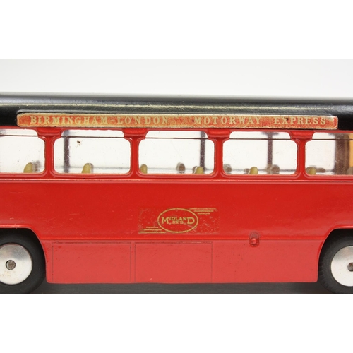 146 - Corgi Toys 1120 Midland Motorway Express coach, red body, black roof, flat spun hubs, lemon yellow i... 