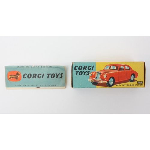 15 - Corgi Toys 205 Riley Pathfinder Saloon, red body, flat spun hubs, boxed with full colour Corgi Toys ... 