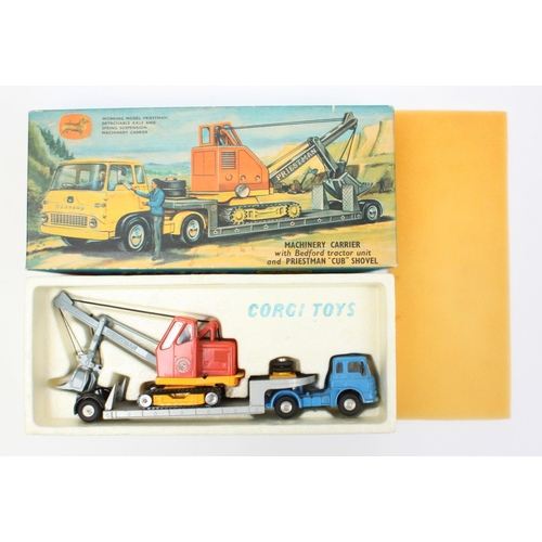 153 - Corgi Toys Gift Set 27 Priestman Shovel on Machinery Carrier, blue cab, silver trailor, orange and y... 