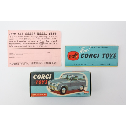 19 - Corgi Toys 206M Hillman Husky Estate, dark blue body, flat spun hubs, boxed with pink 'Join The Corg... 