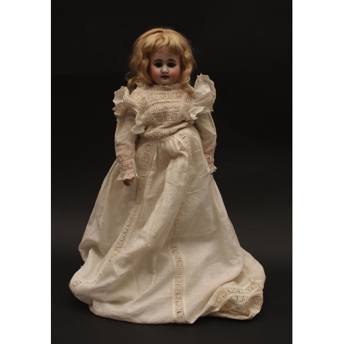 212 - Bahr & Proschild (Germany) bisque head and kid leather bodied doll, sleeping light blue glass weight... 