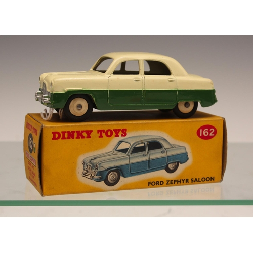 254 - Dinky Toys 162 Ford Zephyr Mk 1 Saloon, two tone green and cream body, cream hubs, boxed