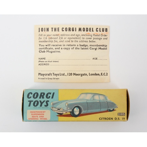 27 - Corgi Toys 210S Citroen D.S.19, red body, lemon yellow interior, boxed with 'Join The Corgi Model Cl... 