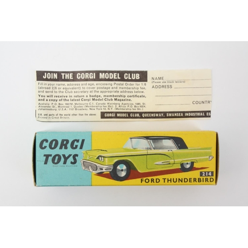 30 - Corgi Toys 214 Ford Thunderbird hardtop, pale green body, cream hardtop, flat spun hubs, boxed with ... 