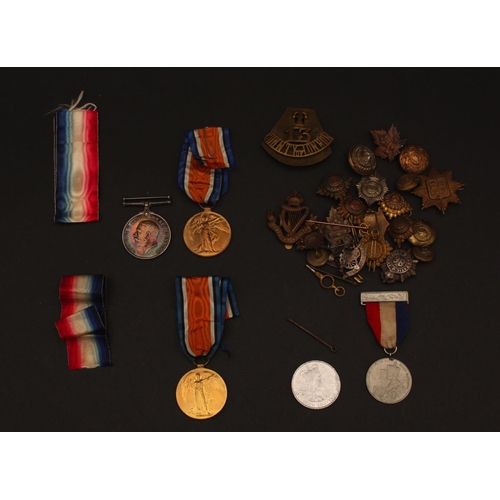 303 - Medals, World War One Pair, 2068 PTE C(harles) COLLOW. 13-LOND R (also Labour Corps), shoulder title... 