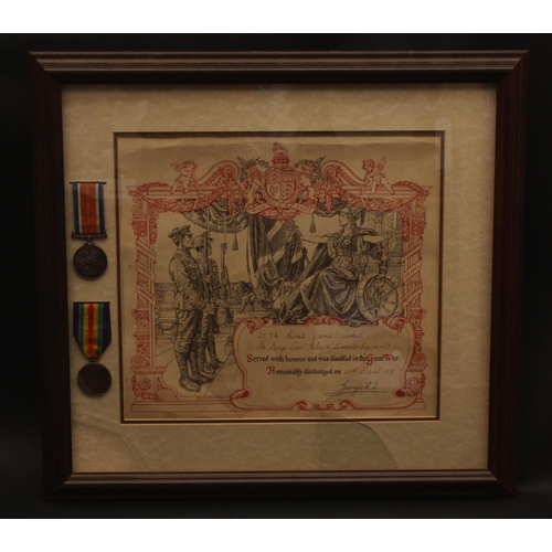 315 - Medals, World War One, Pair, 35134 Private James Gaskell, 1st King's Own Royal Lancastrian Regiment,... 