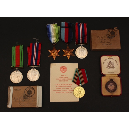 321 - Medals, World War Two, Def and War in box addressed J.W.Bradley; 39/45, Atlantic, War in box address... 