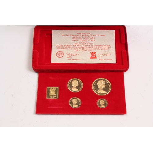 349B - Coins, Isle of Man, 1977 Gold Proof Set, £5, £2, £1, £½, boxed as issued