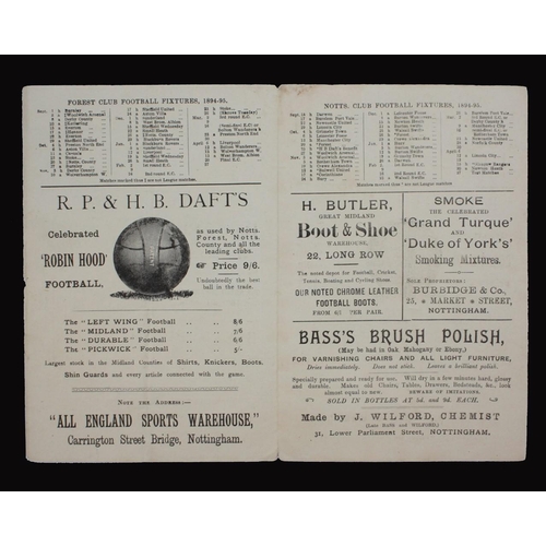 350 - Sport, Football, Programme, 1895, Notts County home game v Burslem Port Vale, Feb 26, single sheet, ... 