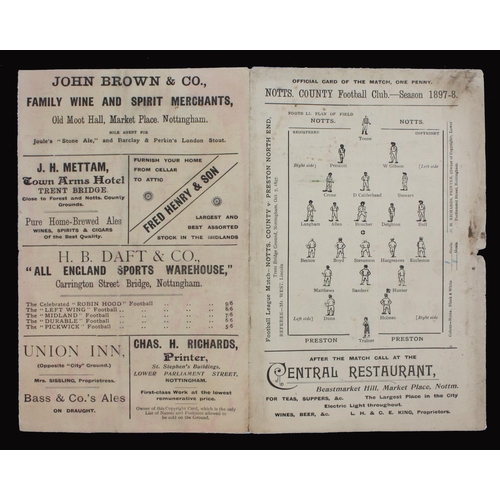 351 - Sport, Football, Programme, 1897, Notts County home game v Preston North End, Oct 7, single sheet, 1... 