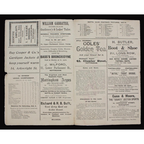 351 - Sport, Football, Programme, 1897, Notts County home game v Preston North End, Oct 7, single sheet, 1... 