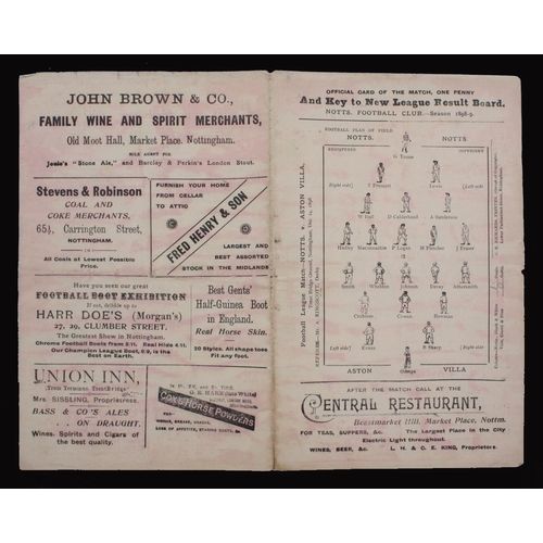 352 - Sport, Football, Programme, 1898, Notts County home game v Aston Villa, Dec 24, single sheet, 11''x ... 