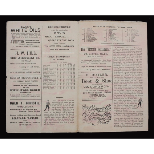 352 - Sport, Football, Programme, 1898, Notts County home game v Aston Villa, Dec 24, single sheet, 11''x ... 