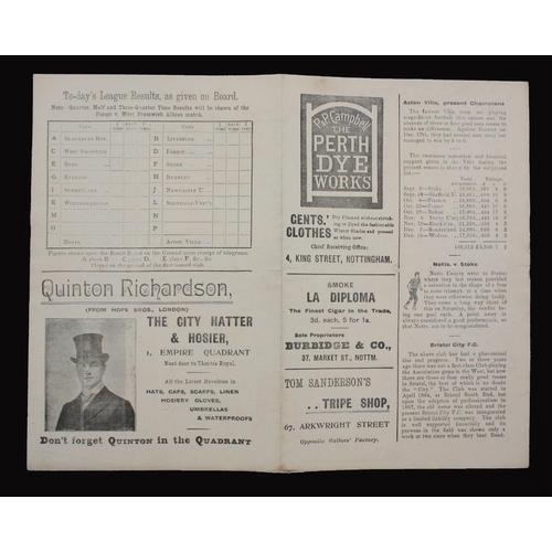 352 - Sport, Football, Programme, 1898, Notts County home game v Aston Villa, Dec 24, single sheet, 11''x ... 