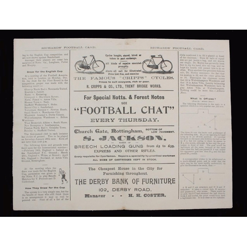 352 - Sport, Football, Programme, 1898, Notts County home game v Aston Villa, Dec 24, single sheet, 11''x ... 