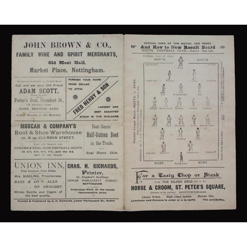 353 - Sport, Football, Programme, 1899, Notts County home game v Bury, Sept 9, single sheet, 11''x 8.5'', ... 