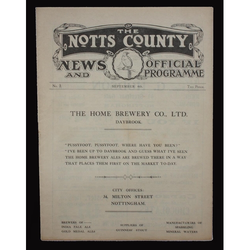 356 - Sport, Football, Programme, 1920, No.2, Notts County home game v Bristol City, September 4th, 12 sid... 