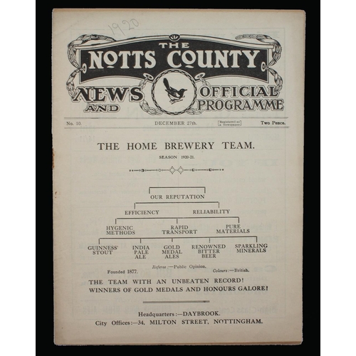 360 - Sport, Football, Programme, 1920, No10, Notts County home game v Sheffield Wednesday, December 27th,... 