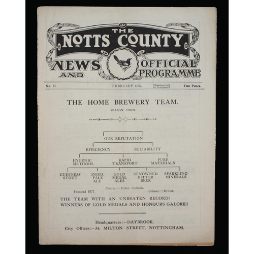 364 - Sport, Football, Programme, 1921, No.15, Notts County home game v Birmingham City, February 16th, 12... 