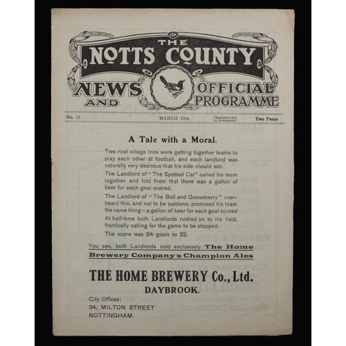 366 - Sport, Football, Programme, 1921, No.18, Notts County home game v Hull City, March 19th, 12 sides, g... 