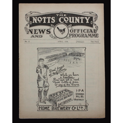 368 - Sport, Football, Programme, 1921, No.22, Notts County home game v Clapton Orient, April 23rd, 12 sid... 