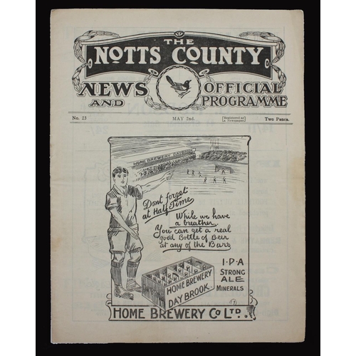 369 - Sport, Football, Programme, 1921, No.23, Notts County home game v Bury, May 2nd, 12 sides, good, sta... 