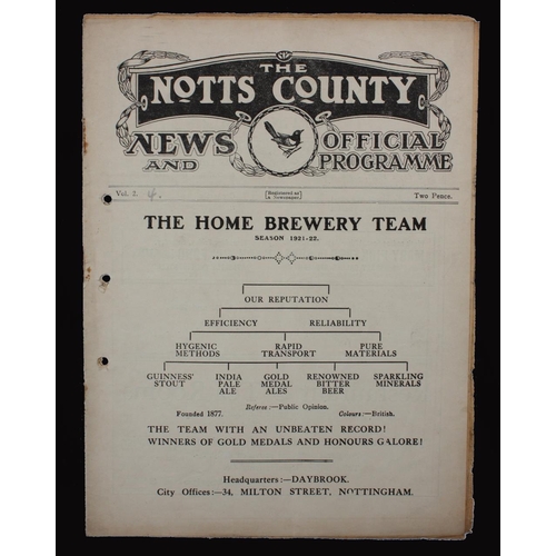 371 - Sport, Football, Programme, 1921, No.4, Notts County home game v Fulham, September 24th, 12 sides, t... 