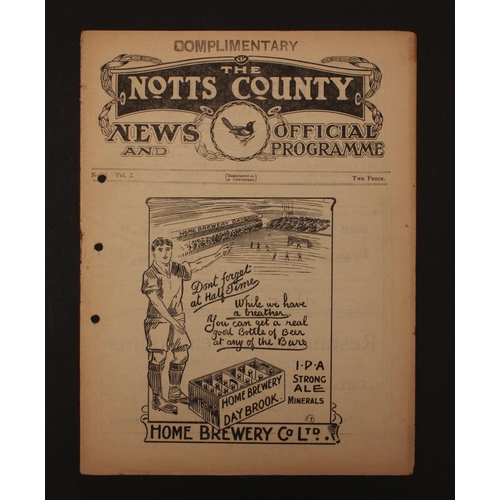 372 - Sport, Football, Programme, 1921, No.5, Complimentary, Notts County home game v Barnsley, october 6t... 