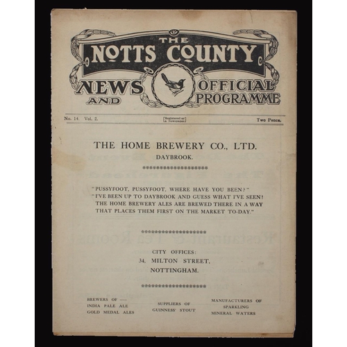 378 - Sport, Football, Programme, 1922, No.14, Notts County home game v Grimsby Town, January 12th, 12 sid... 