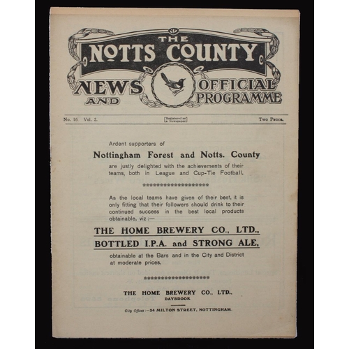 379 - Sport, Football, Programme, 1922, No.16, Notts County home game v Bradford City, February 1st, 12 si... 