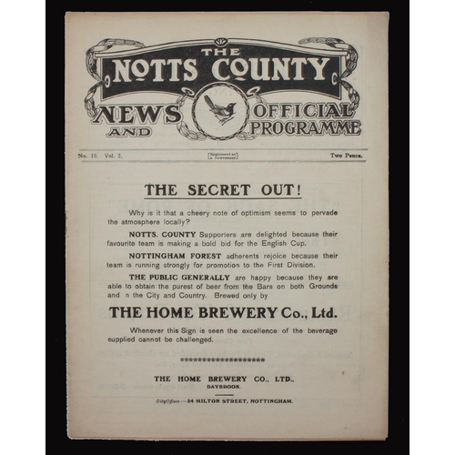 381 - Sport, Football, Programme, 1922, No.19, Notts County home game v Aston Villa, March 4th, 12 sides, ... 