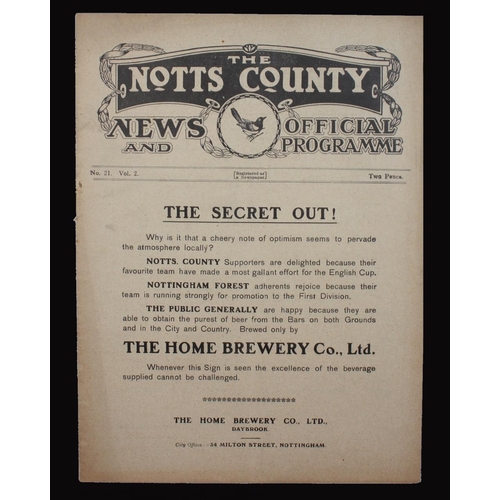 383 - Sport, Football, Programme, 1922, No.21, Notts County home game v Bury, April 5th, 12 sides, good, s... 